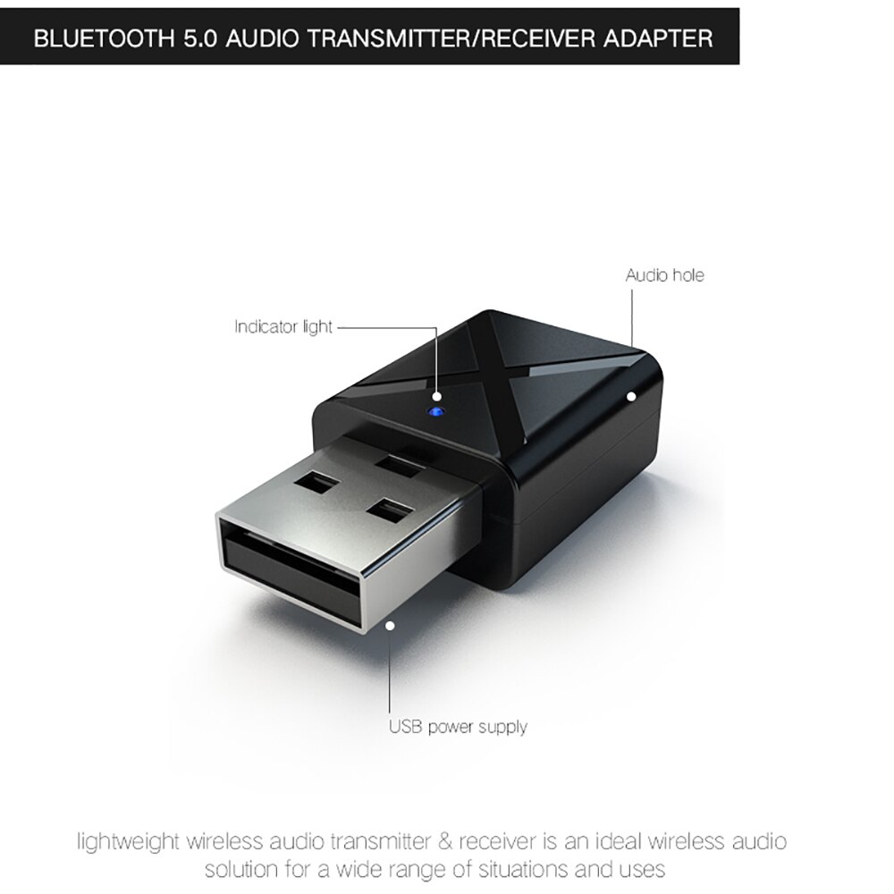Kn320 bluetooth 5.0 usb mini stereo lydmodtager sender aux rca usb 3.5mm stik til tv pc bilsæt trådløs adapter