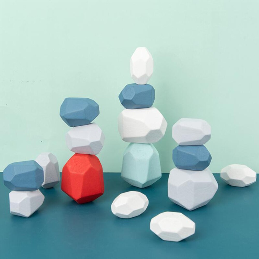 Wooden Stacking toy Montessori Toy Block Colored Stone Rocks Stones Tumi Ishi Wood Balancing Stacked Stones: 16pcs Light