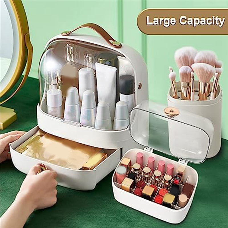 A19F-organizador de maquillaje, exhibición de cosméticos para tocador, organizadores de maquillaje y almacenamiento con soporte para brochas: Default Title