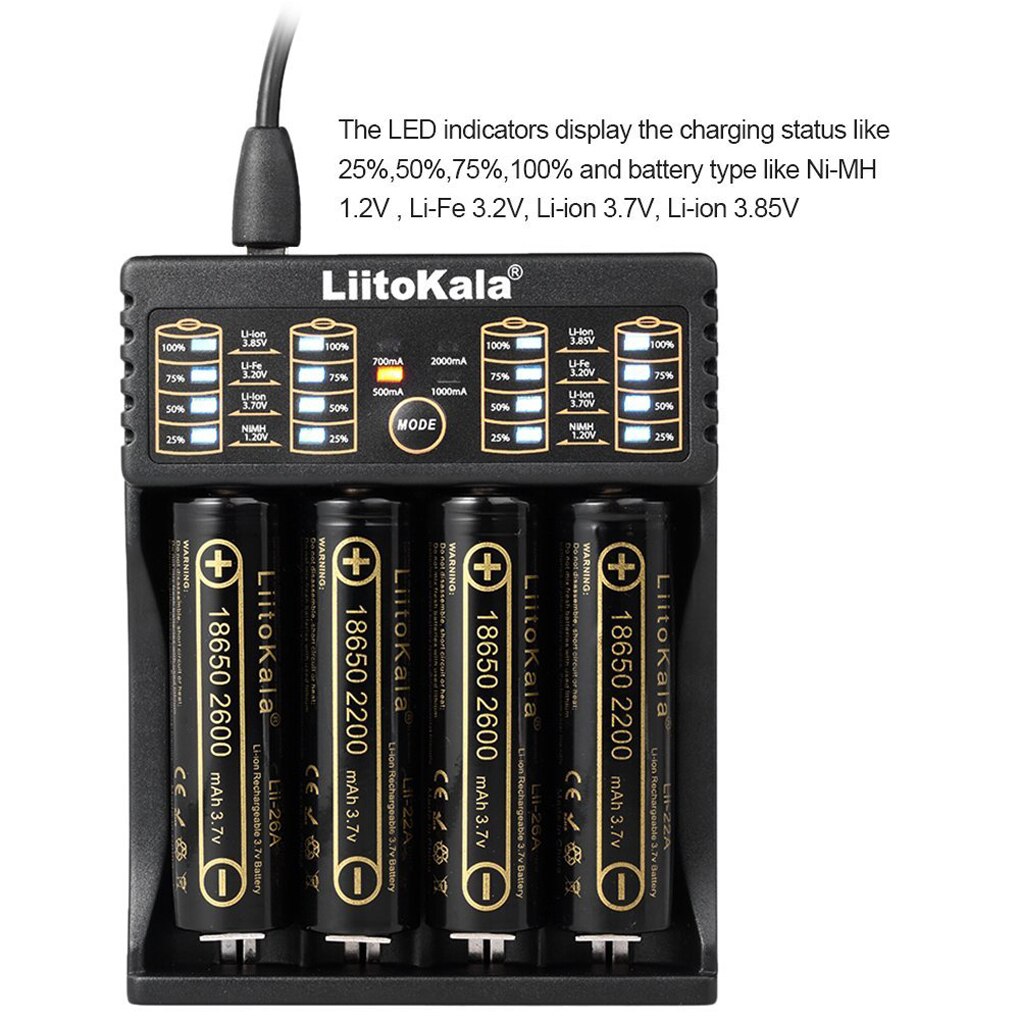 Liitokala Lii-402 Lithium Batterij Oplader voor 18650 26650 16340 14500 4 Slot