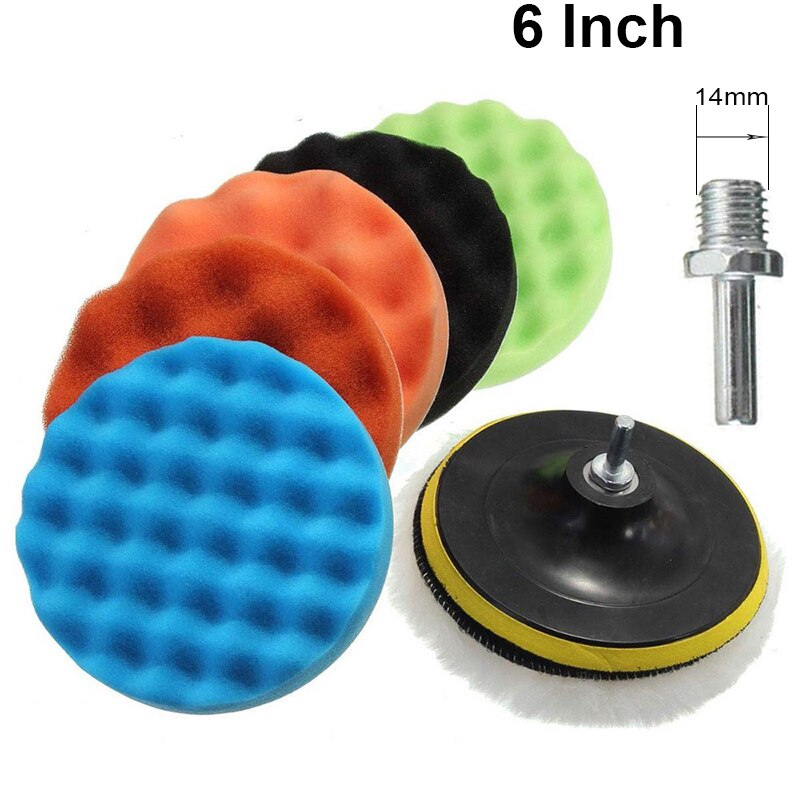 Buffing Pad 4''5''6''7'' inch Car Sponge Polishing Pad Kit M10 M14 Thread Abrasive Polisher Drill Adapter Waxing Tools Accessory: 6 inch