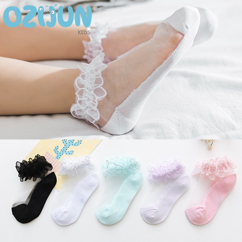 Ankomster vår sommar baby flickor spetsstrumpor ultratunna spetsar osynliga strumpor prinsessa kristall skira strumpor 0-2y
