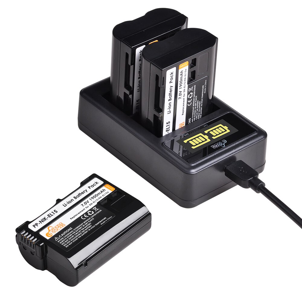 Batería de cámara EN-EL15 EN EL15 EL15A, 3 uds., 1900mAh, Cargador USB LED + para Nikon D500 D600 D610 D750 D7000 D800 D850 D810: 3 battery 1 charger