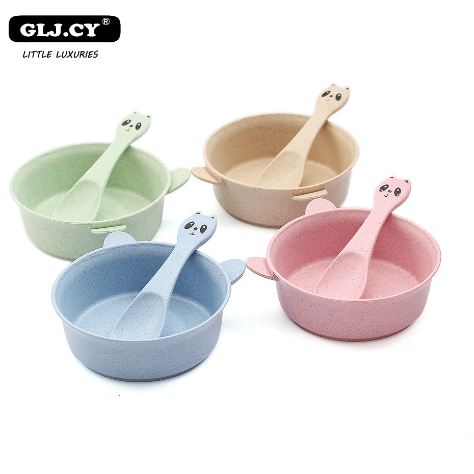 Vaisselle pour bébés vaisselle pour enfants, blé Panda, plats écologiques formation assiette, cuillère bol 2 pièces/ensemble