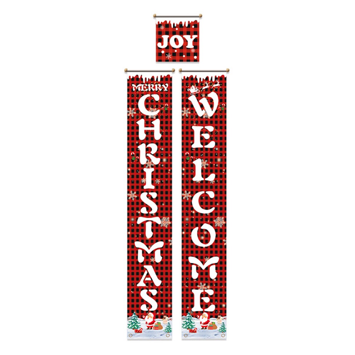 Jul banderoller 3 st kuplet röd buffel rutig pläd år veranda banners ytterdörr skylt dekorationer för hem dörr: B