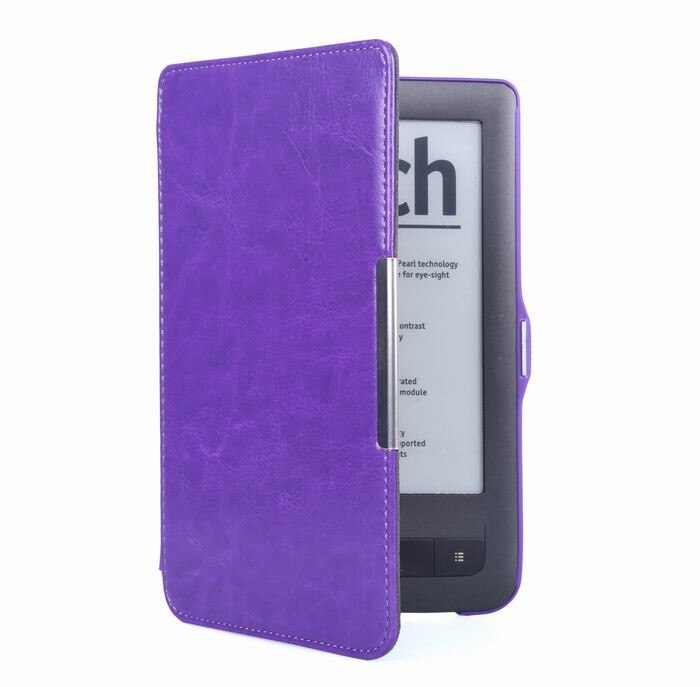 Gligle Tablet leather case cover voor Pocketbook Touch/Touch lux 622/623 Ereader shell 50 stks/partij: purple