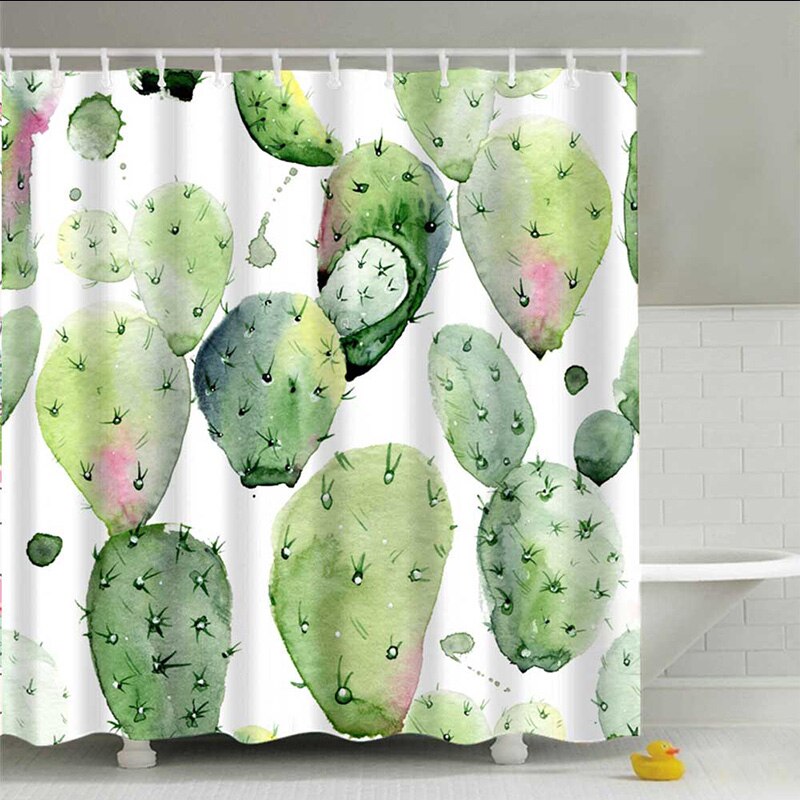 180x180cm vert plantes en pot rideau de douche pour salle de bain imperméable imprimer Cactus succulentes rideau de bain avec 12 crochets