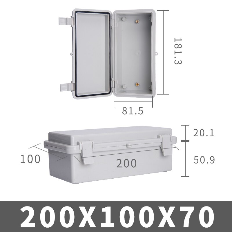 Waterproof Buckle Power Project box ABS plastic electric control box wire connection cable junction box Instrument Enclosure: 200x100x70mm Grey