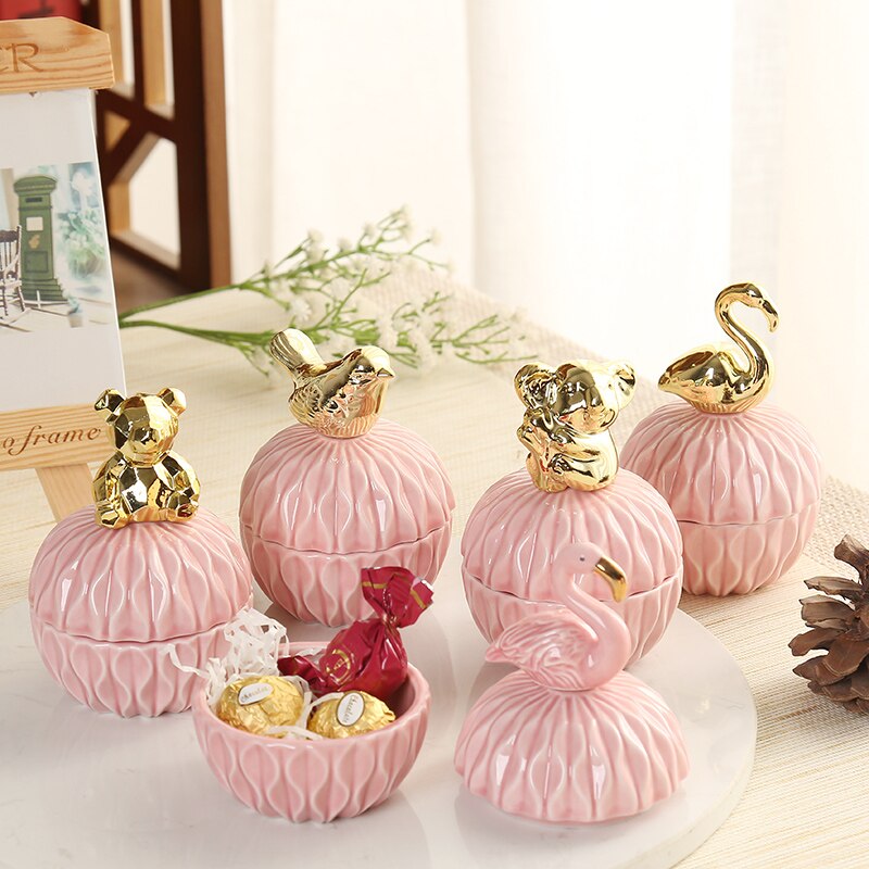 Nordique céramique boîte à bijoux scellé Animal stockage pot bonbons réservoir conteneur boucle d'oreille collier avec couvercle de mariage décoration de la maison