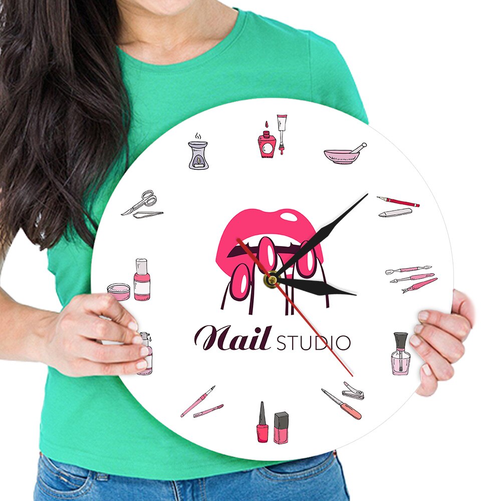 Reloj de pared para estudio de belleza de uñas, reloj de pared decorativo para salón de uñas, arte de pared de , idea de para Artista