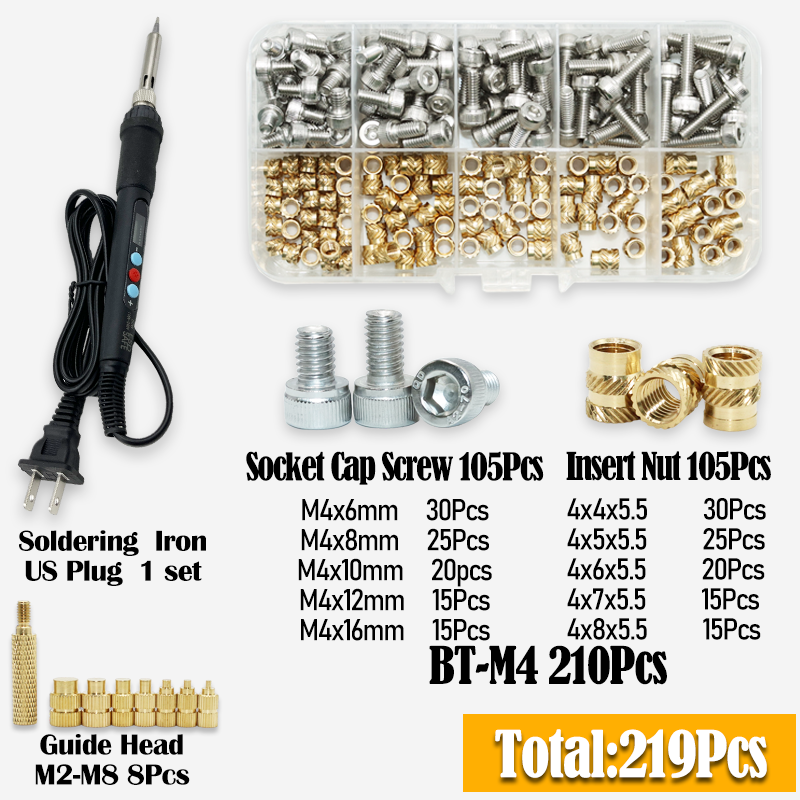 Messing Inzetmoer Met Soldeerbout Tip Set 3d Printer Melt Gekartelde Warmtedraad Insluiting Koperen Moeren 304 Roestvrijstalen Schroef: green
