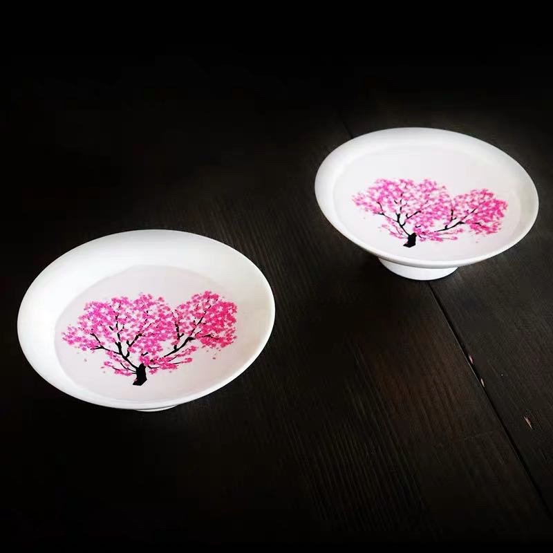 Japansk stil körsbärsblomma plommon blomma sake kopp vattenfärgad missfärgning kopp skål keramik vitt vin persikoblommande kopp