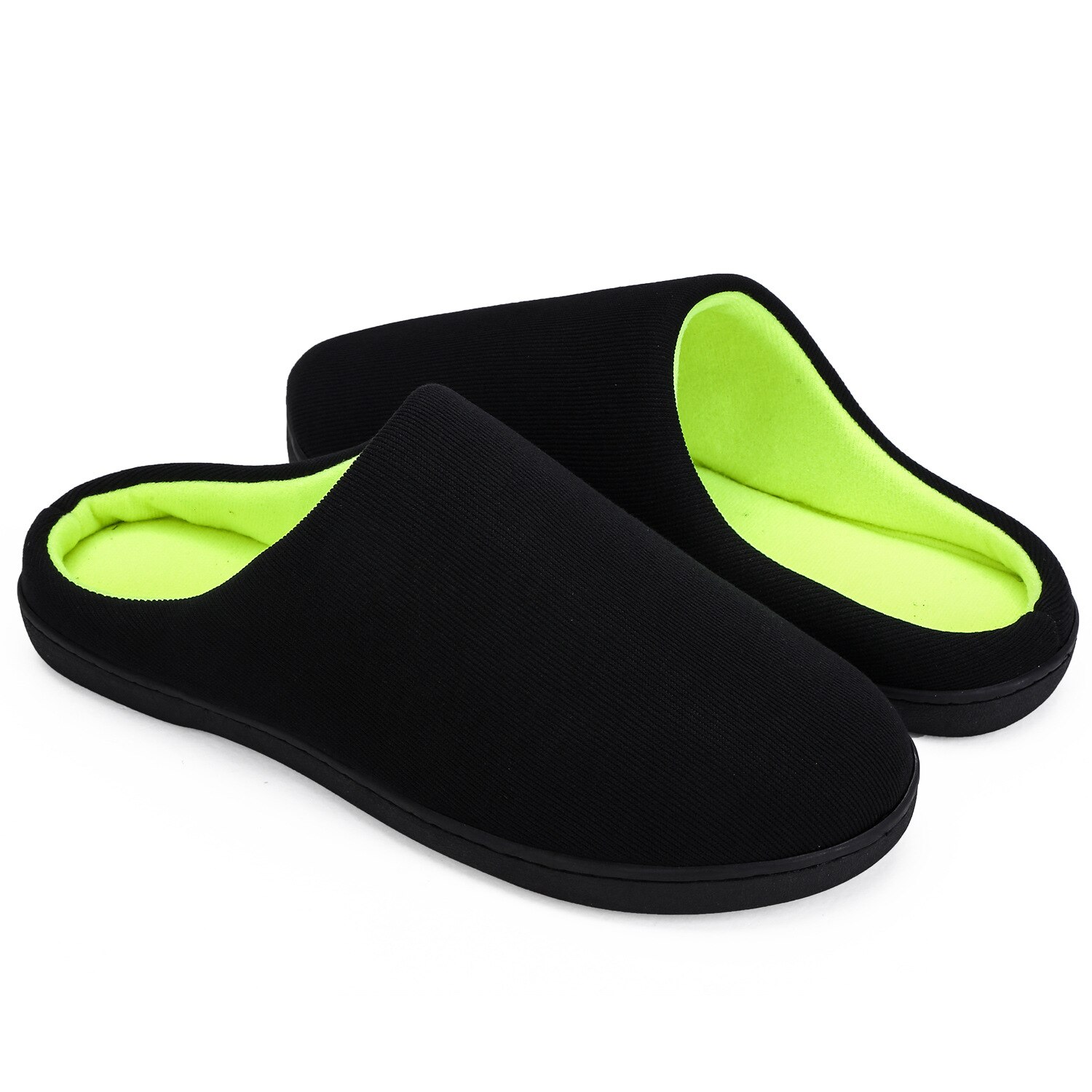 Dam herr bomullstofflor mysiga memory foam slip on house skor män kvinnor stängd tå varma träsko tofflor zapatillas de casa: Svart / 44-45