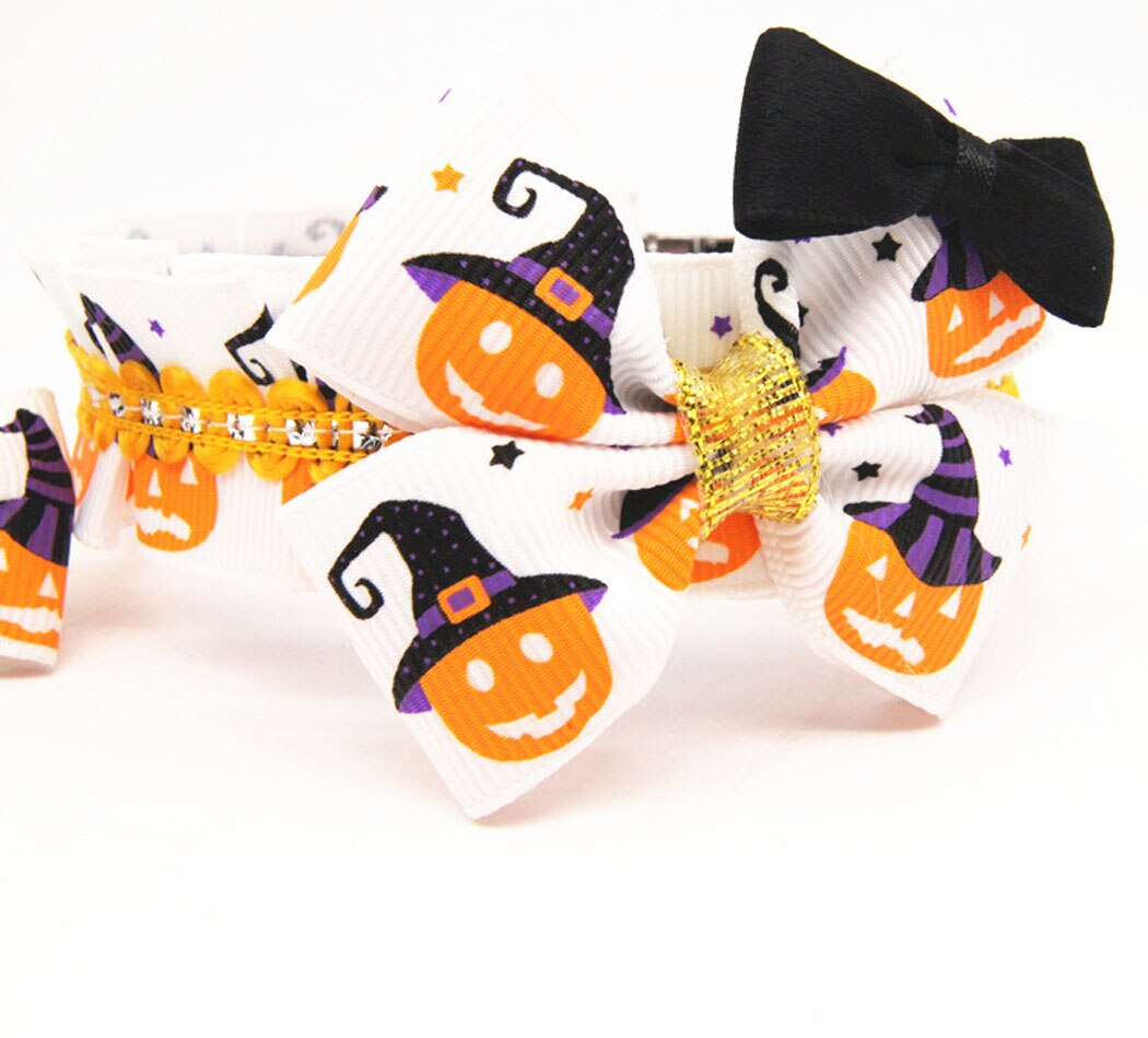 Halloween Halsband Makkelijk Op Pompoen Gedrukt Strik kraag en Haar Clip set met bowtie voor pet Huisdier kraag