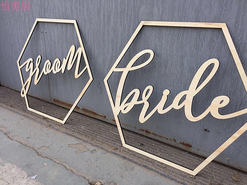 Wedding Chair Signs for Bride and Groom Wedding Chairs Calligraphy Wooden Hanging Signs Set Wedding Decoration