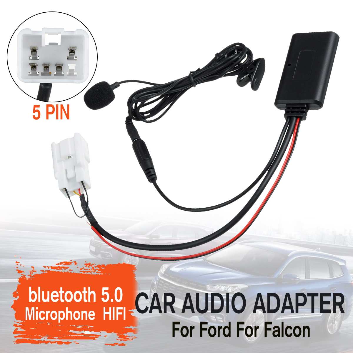 Auto Hifi Draadloze 5pin Stereo Radio Aux In MP3 Kabel Muziekspeler Adapter Mic Voor Ford Voor Falcon