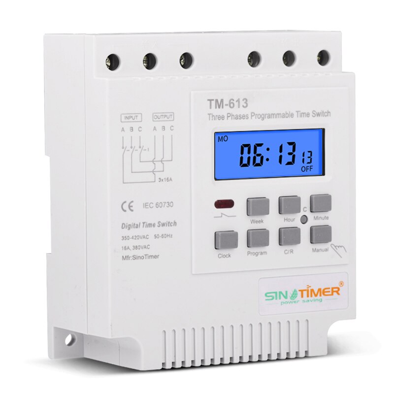 Three Phase 4 Wires 380V 16A 7 Days Programmable Timer Digital LCD Backlight Timing Control Switch For Pumps Motor Exhaust Fan