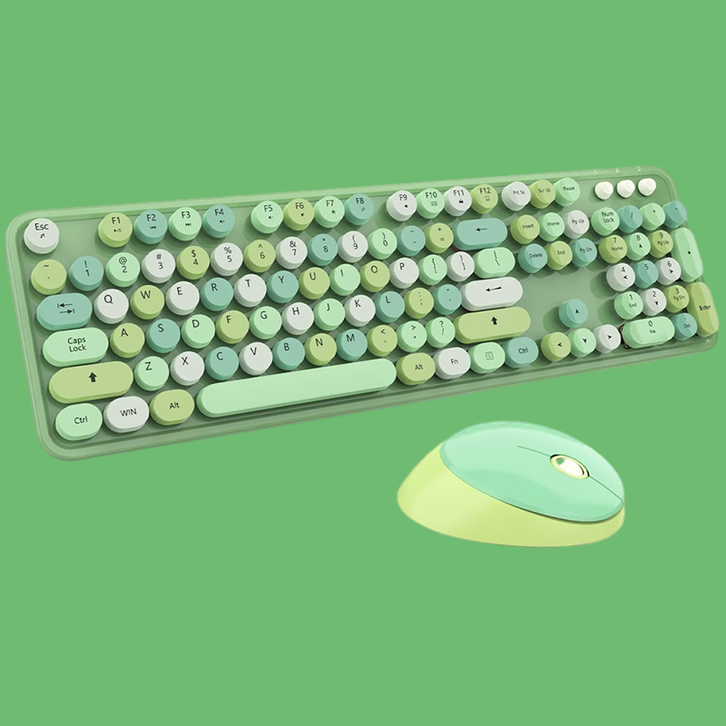 Trådløst usb-tastatur og mus med runde smakebit, ergonomisk sett med tastatur og mus i full størrelse til mac vinduer-bærbar pc: kaki / Brun bryter
