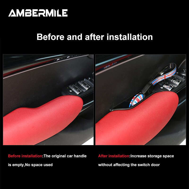 AMBERMILE 4pcs ABS for Mini Cooper F55 Hardtop Accessories Interior Car Side Door Armrest Storage Box Organizer Case Car Styling