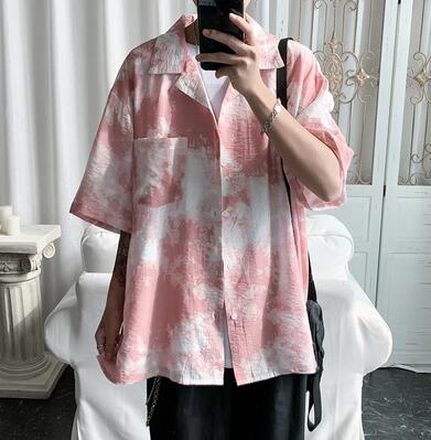 Ruihuo print kortermet skjorte herre slim fit fritidsskjorter herre mannlig business bluse merke pluss størrelse m -5xl: Lyserosa / M