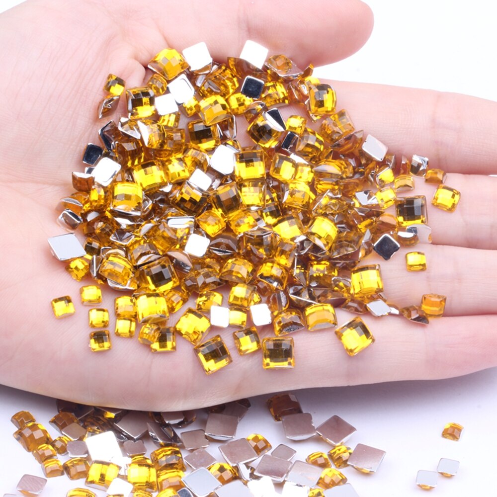 Strass acrílico formato quadrado 30 peças 12mm parte traseira plana terra facetas muitas cores cola traseira plana em contas diy decoração de arte de unha: 02 gold