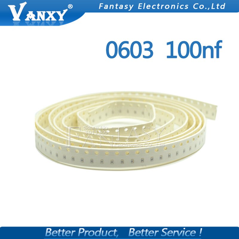 100 Uds 100NF X7R Error 10% 50V 0603 SMD 104 Chip de película gruesa condensador cerámica multicapa