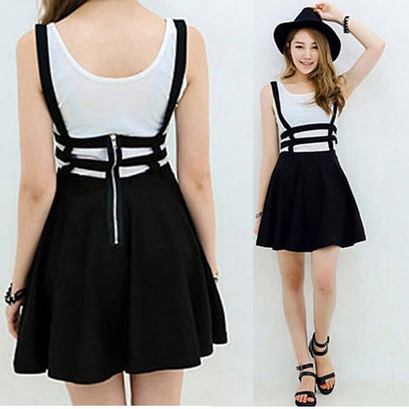 Mini Falda Skater para mujer, ropa con tirantes, cintura alta, Verano