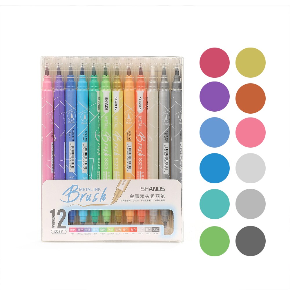 12 Colors/set Metallic Color Brush Pen Double-head... – Grandado