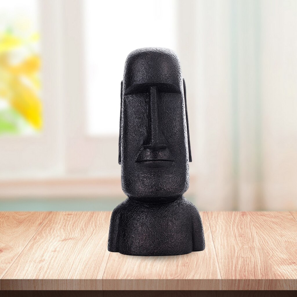 1PC Easter Island Statue Decor Retro Style Massive Megalith Ahu Akivi Monolith Moai Head Sculpture for Bedroom Ornaments: Black B
