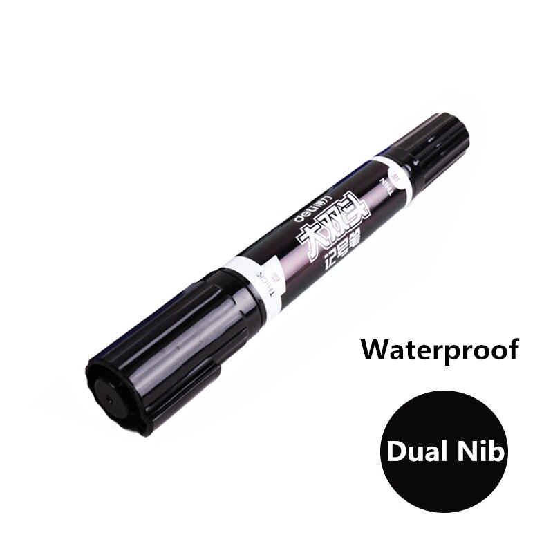 Deli Dual Tip 1.5/6Mm Waterdichte Olie Marker Penseel Cd Stof Banden Mark Pen Tekening Borstel Kantoorbenodigdheden schrijven Tool: Black