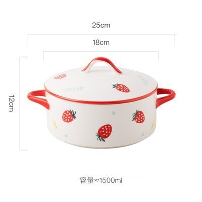 10 Inch Dessert Keramische Kookpan Met Deksel Nordic Stijl Creatieve Noedelkom Soepkom Ramen Kom Huishoudelijke Rijstkom servies: 1500ml-strawberry