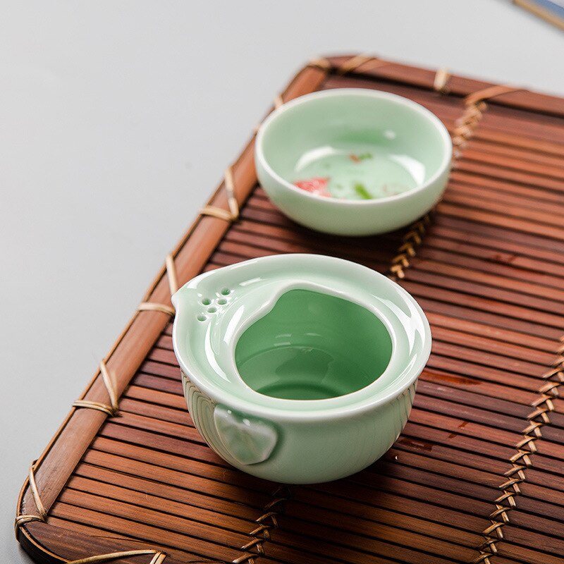 Neue Grün Keramik 3d Karpfen Gaiwan Tee-einstellen Seladon Elegante Kung Fu Teaset Umfassen 1 Topf 1 Tasse, schöNe Einfach Teekanne Wasserkocher