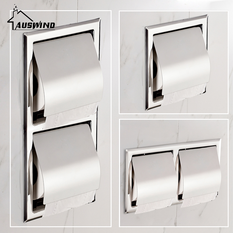 Soporte de papel para construcción de Hotel, doble soporte de acero inoxidable 304, para rollo de papel higiénico de pared, toallero oculto integrado
