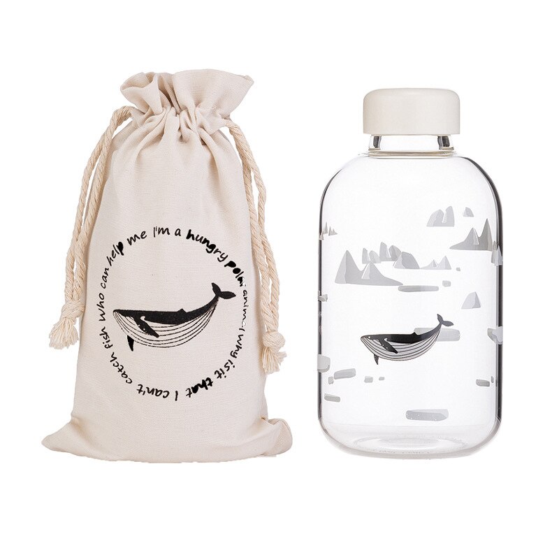 1000ml Oceaan Seal Walvis Glas Water Fles Met Mouwen Draagbare Creatieve Sport Flessen Camping Waterkoker Tour Drinkware Cup Gourde: JY-500ML