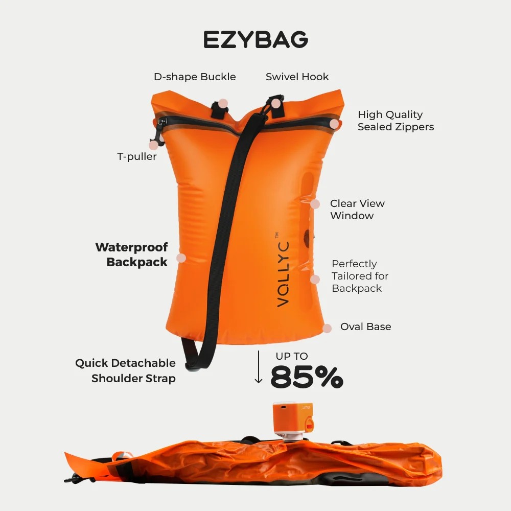 VOLLYC EZYPACK & EZYBAG - 25L Vacuum Storage Bag, 85% Compression, IPX7 Waterproof Nylon for Suitcase, Backpack, Camping, Travel