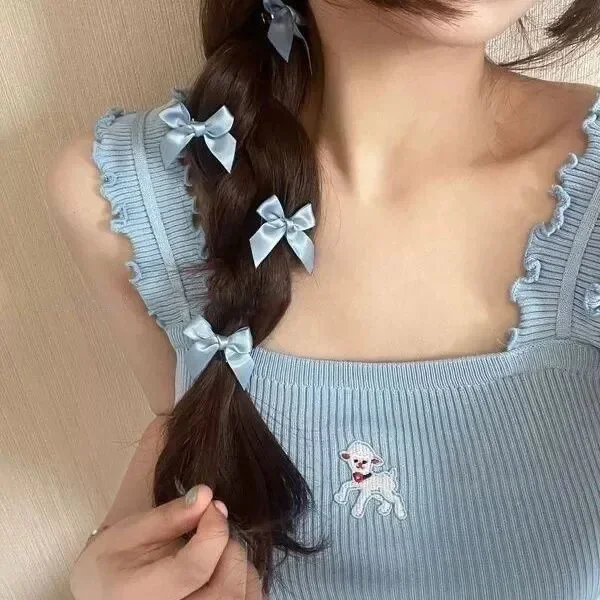 40 Uds. Horquilla pequeña con lazo para niñas, horquillas con flequillo a la , Y2K, Mini lazos dulces, pinza para el pelo, accesorios para el cabello