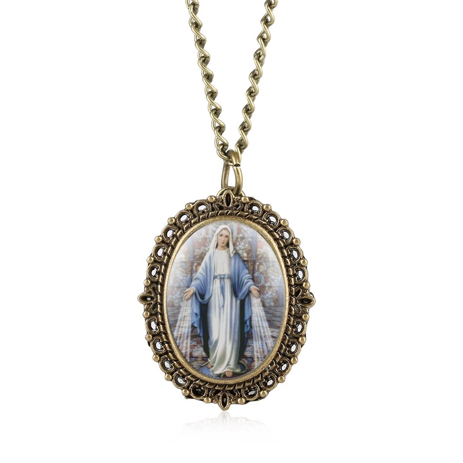 Quarz Taschenuhren Reines Maria's aufbringen Taschenuhr Jahrgang Oval bilden Uhr Anhänger Halskette Kette Beste für Männer frauen: 3