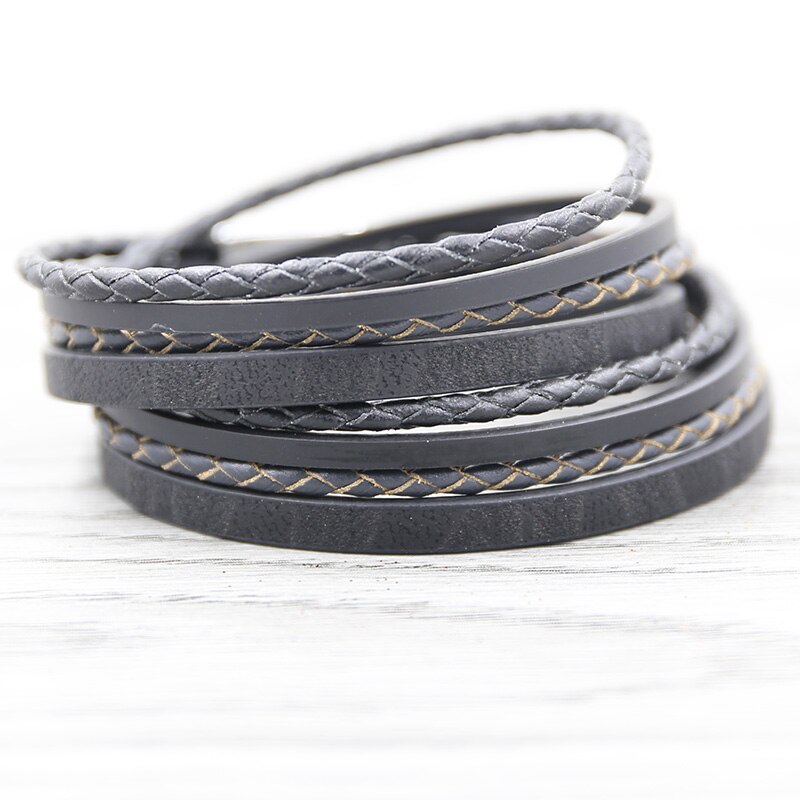STRATHSPEY-Pulseras envolventes multicapa para mujer, pulsera de cuero con estampado de animales, brazalete Vintage de diamantes de imitación, joyería de cebra: Black 41.5