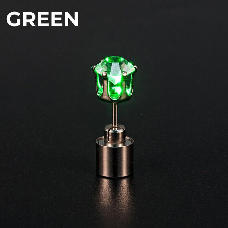 1Pc Glowing Led Stud Earring Crystal Roestvrij Light Up Kerst Stud Oorbellen Lichtgevende Party Sieraden Accessoires: green
