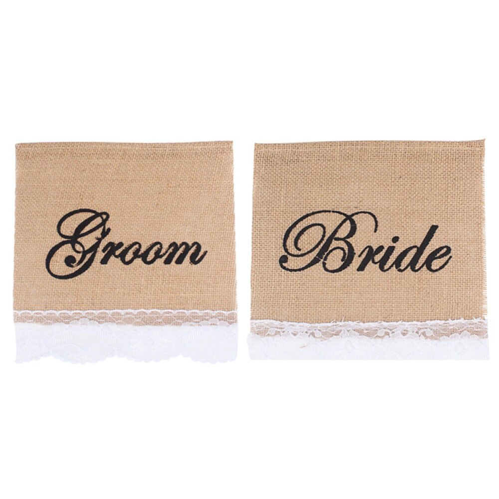 1pc Groom Bride Sign Chair Banner Chair Decor Sign Linen Flag Chair Sign for Wedding Anniversary Reception