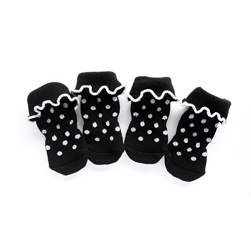 Kleine Puppy Hond Sokken Katoen Anti Slip Warme Sok Hond Skid Schoenen S-XL: Black-XL