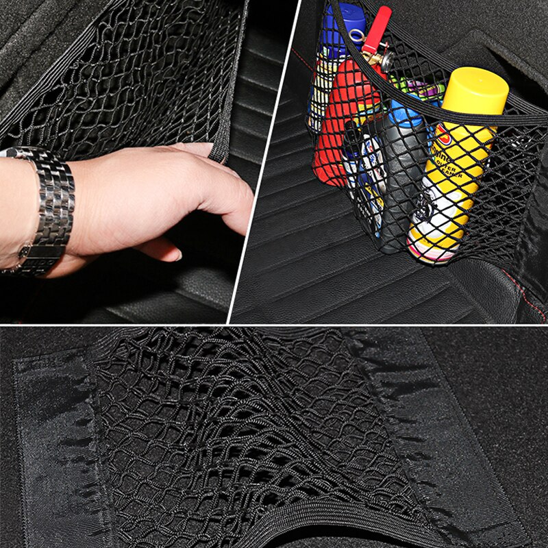 Universal elástico Auto coche asiento para maletero trasero malla bolsillo Auto carga red organizador titular de almacenamiento de arranque Magic Sticker bolsa