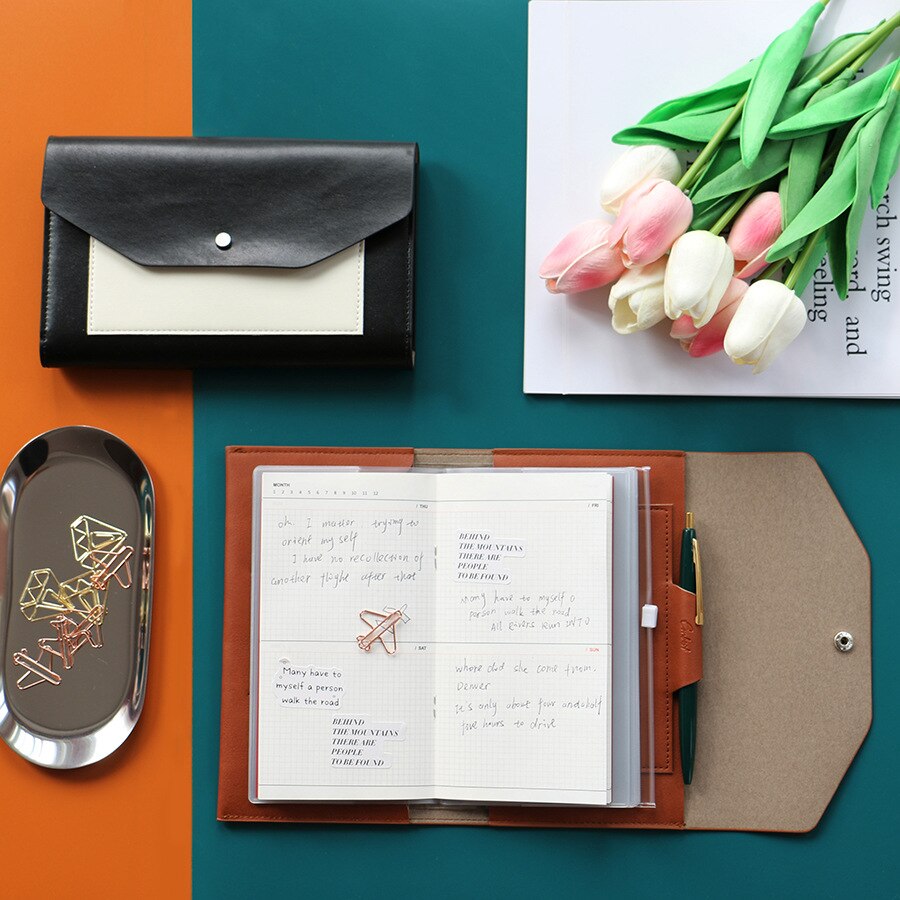 Business notebook cover A6 PU notebook weekly planning time management schedule notebook leather bill paper storage bag