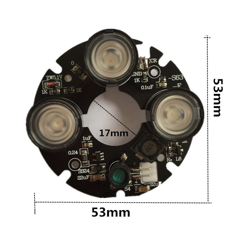 3 array ir led spot light infraröd 3x ir led board för cctv-kameror night vision  (53mm diameter)