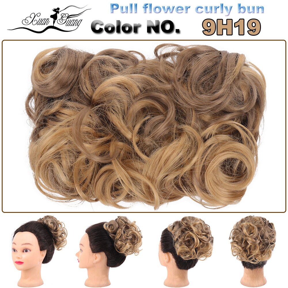 Allasosify Large Comb Clip In Curly Synthetic Hair Pieces Chignon Updo Cover Bun Hair Extension For Women 17 Colors: 9H19