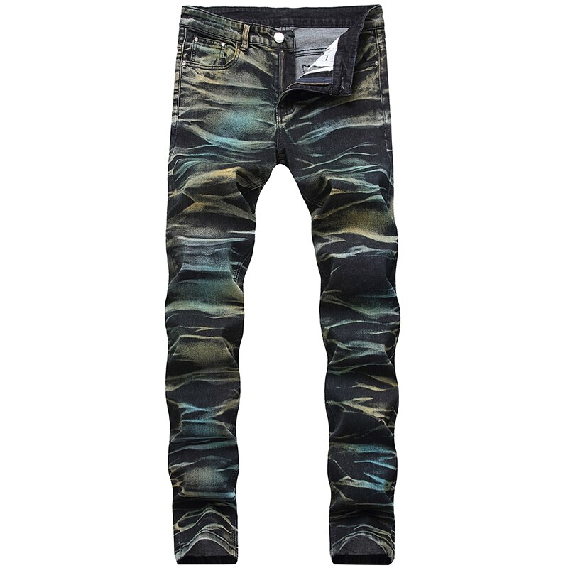 Mannen Gekleurde Stropdas En Dye Slanke Jeans Trendy Plus Size Geschilderd Denim Broek: Green / 42