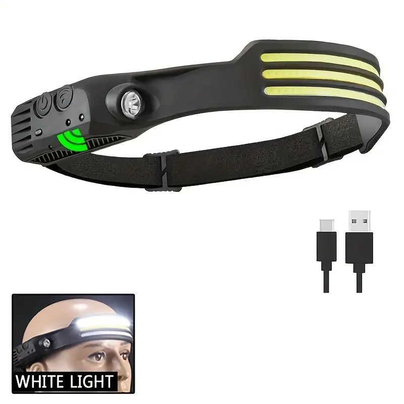 LED-koplamp USB oplaadbare sensor COB-hoofdlamp Lantaarn Campingzaklamp Ingebouwde batterij 5-modi Hardlopen Vissen LED-lamp: green