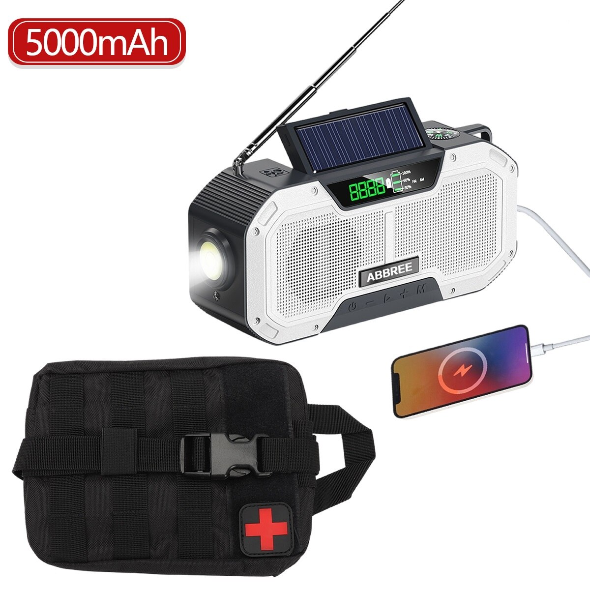 Emergency Radio 5000mAh Solar Hand Crank Portable AM/FM/NOAA SOS Radio with Flashlight&amp;Reading Lamp Cell Phone Charger: as pic 2