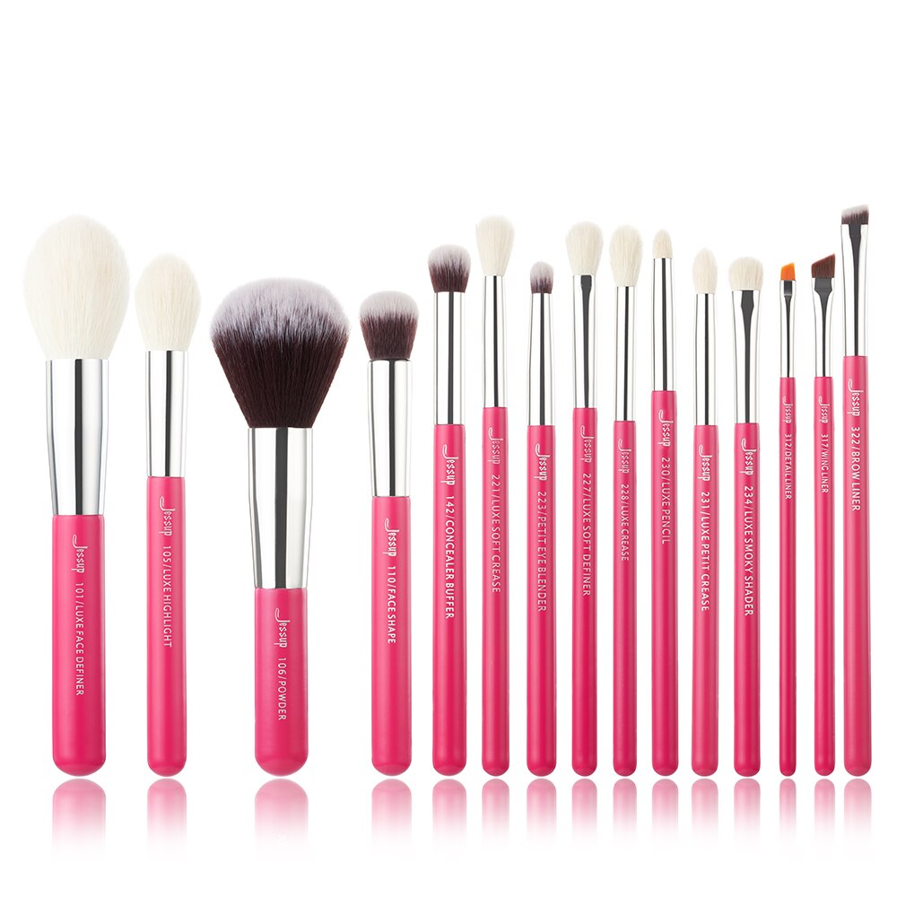 Jessup Ensemble de pinceaux de maquillage de fond de teint Rougir Cils pinceaux maquillage yeux poils naturels-synthétiques 6pcs-25pcs Rose-carmin / Argent: T202(15PCS)