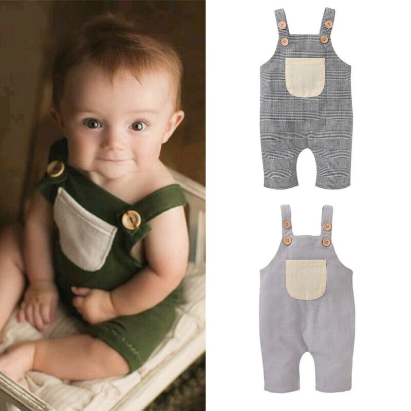 Baby zomerkleding baby jongens meisjes kleding band romper mouwloos jumpsuit effen overalls zak outfits